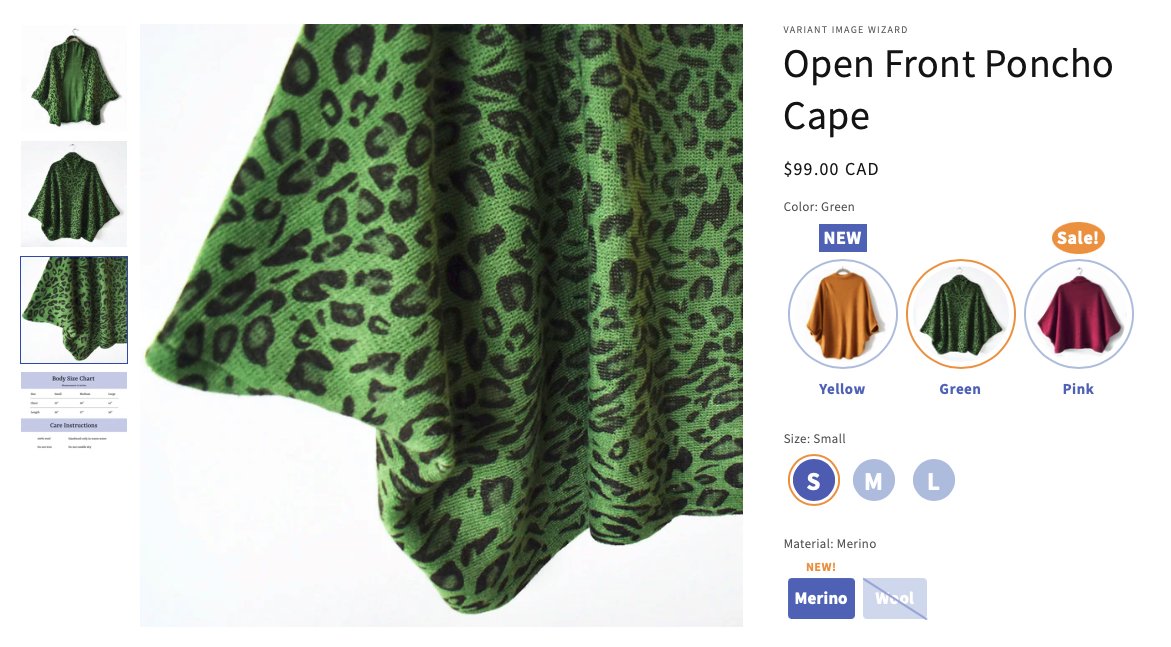 variant image wizard with image zoom functionality for shopify stores