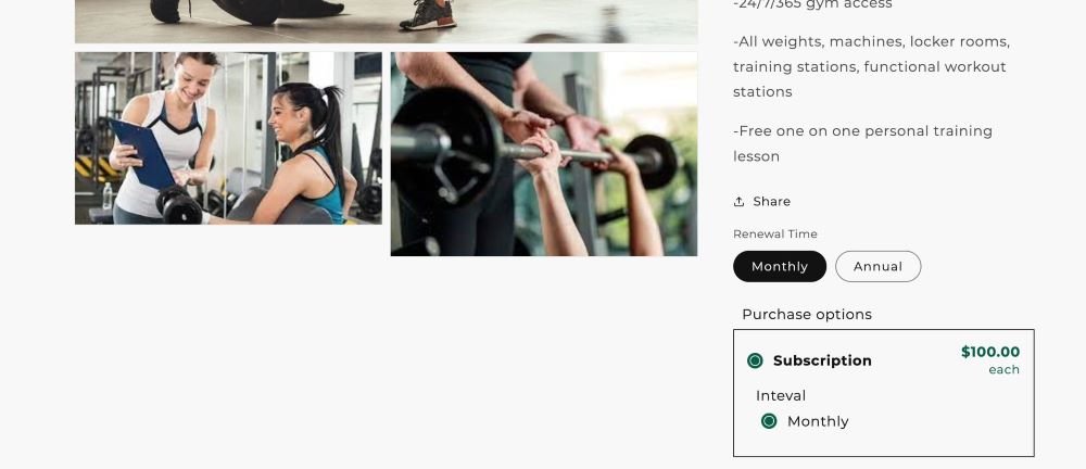 Monthly gym membership subscription box created with Subify Shopify subscription app