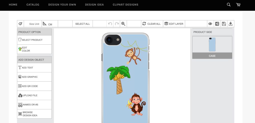 Inkybay product customization software with a fully customizable phone case