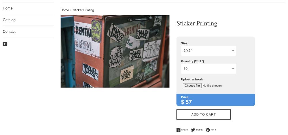 Custom Price Calculator generated price calculator for stickers using size and quantity variables