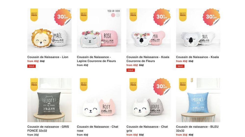 Product Labels and Badges demo store collection page with Best Price and 30% off product labels