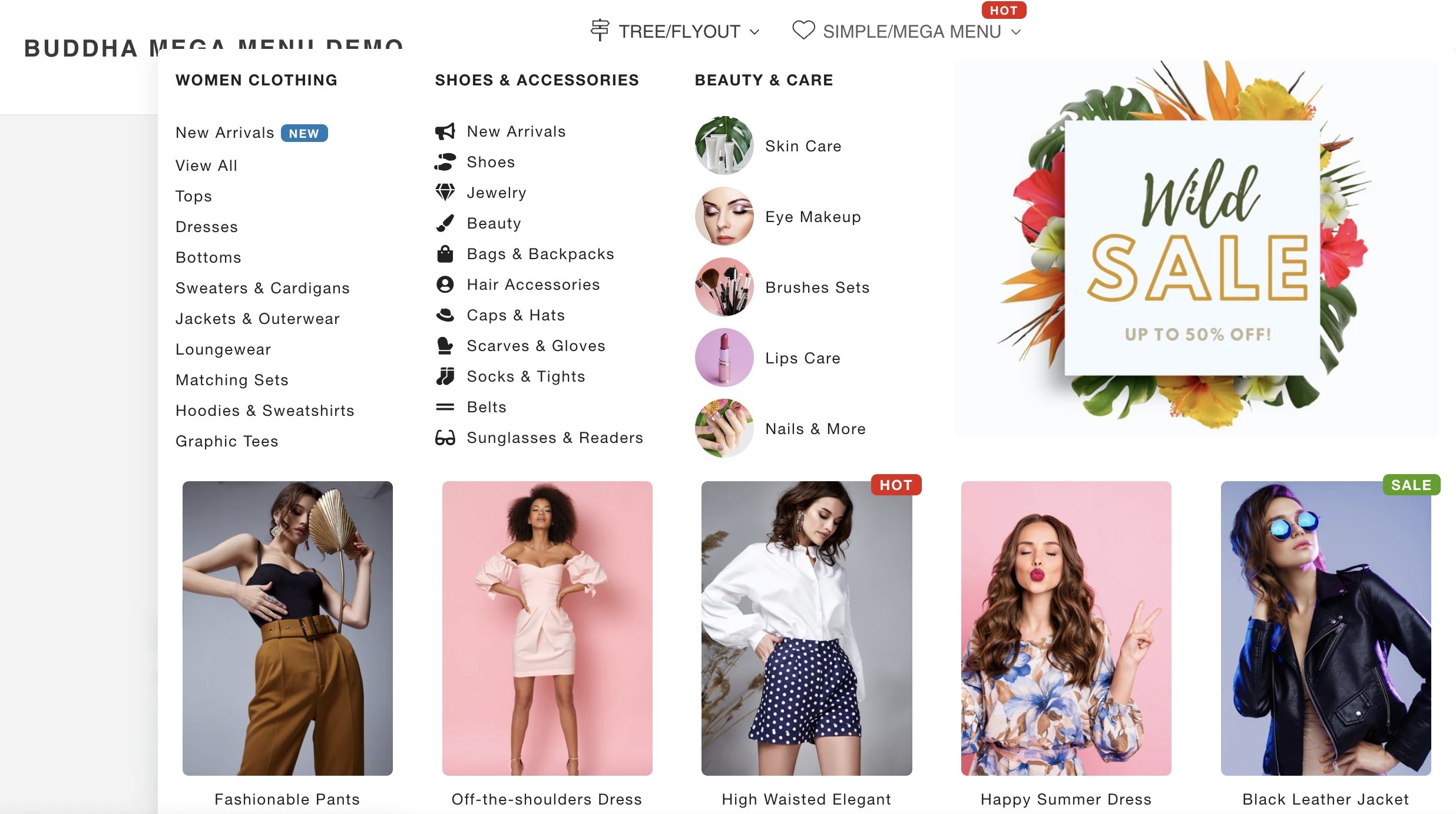 Buddha Mega Menu & Navigation menu example on demo store