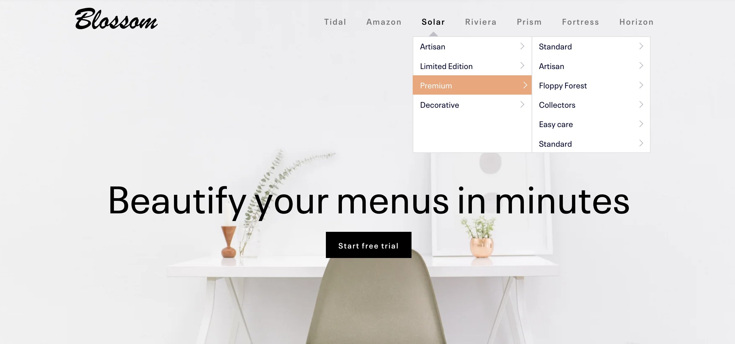 Meteor Mega Menu flyout menu example on demo store