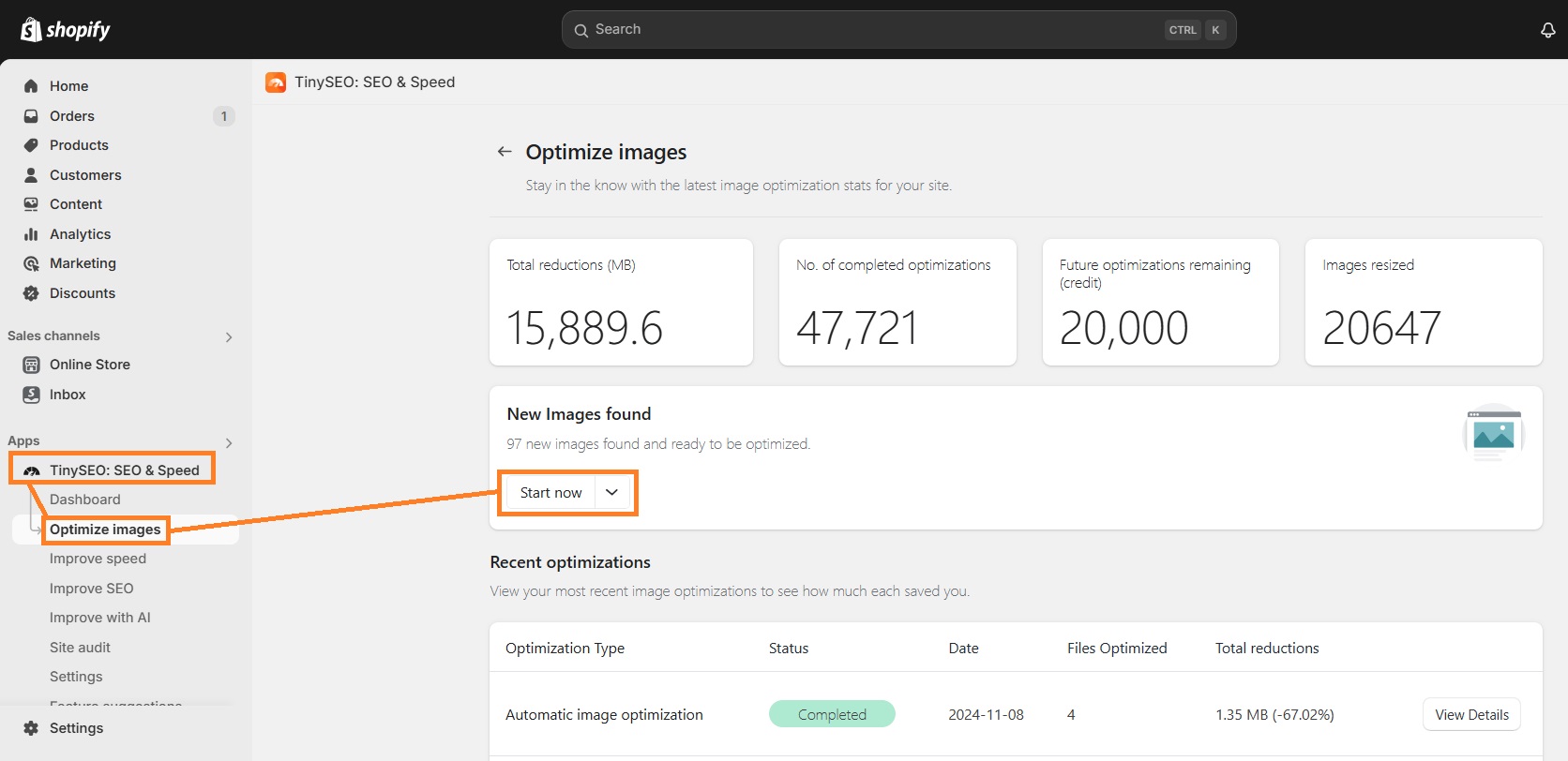 Optimize images with TinySEO