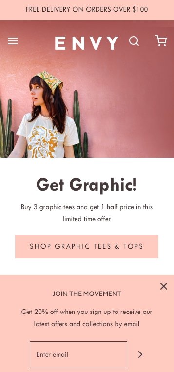 Envy theme mobile homepage