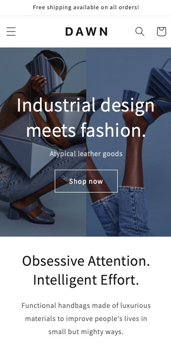 Dawn theme mobile homepage