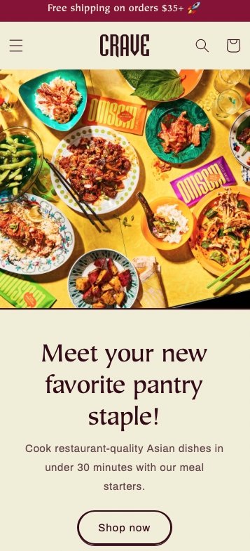 Crave theme mobile homepage