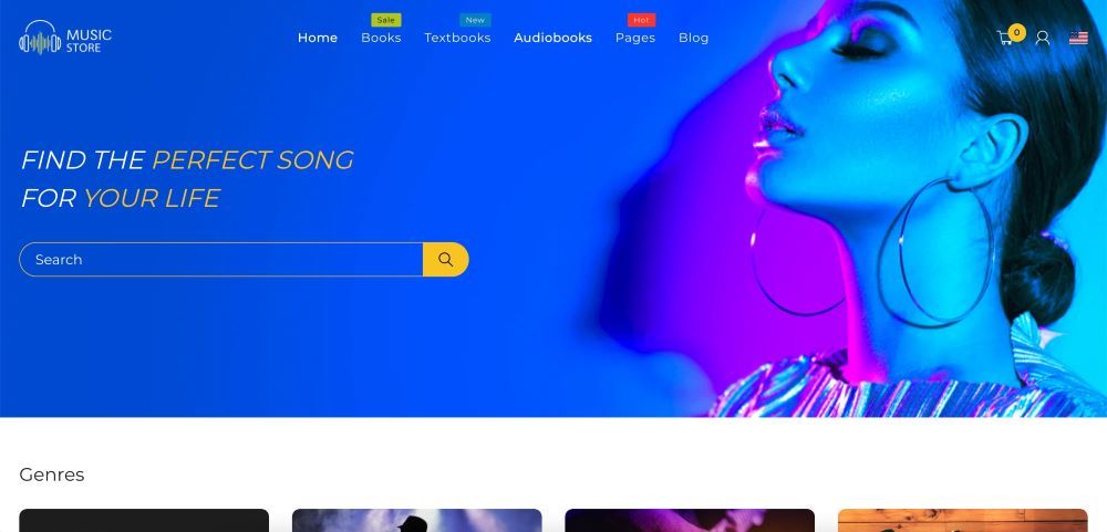 Music store website homepage using Bookshop Shopify theme