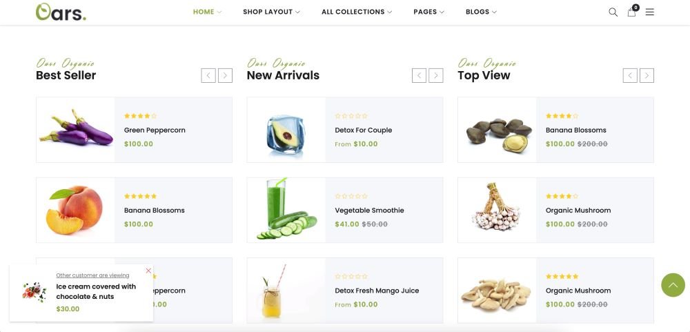 oars shopify theme homepage