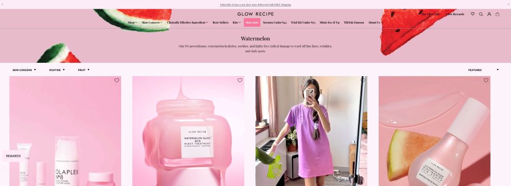 prestige shopify theme used by glow recipe beauty and skincare store