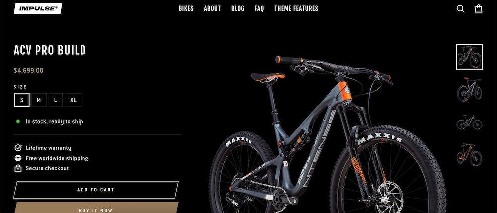 product page of the impulse shopify sports theme