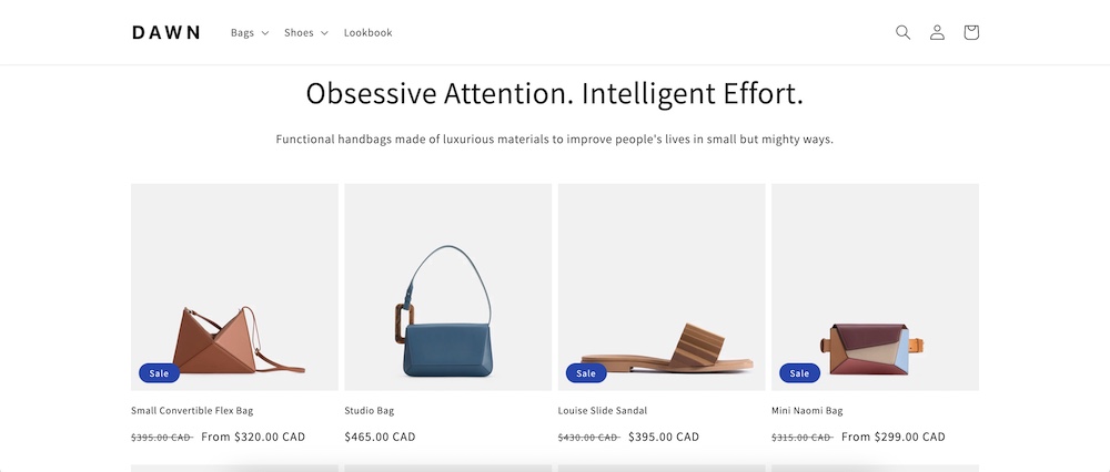 dawn shopify theme homepage demo store