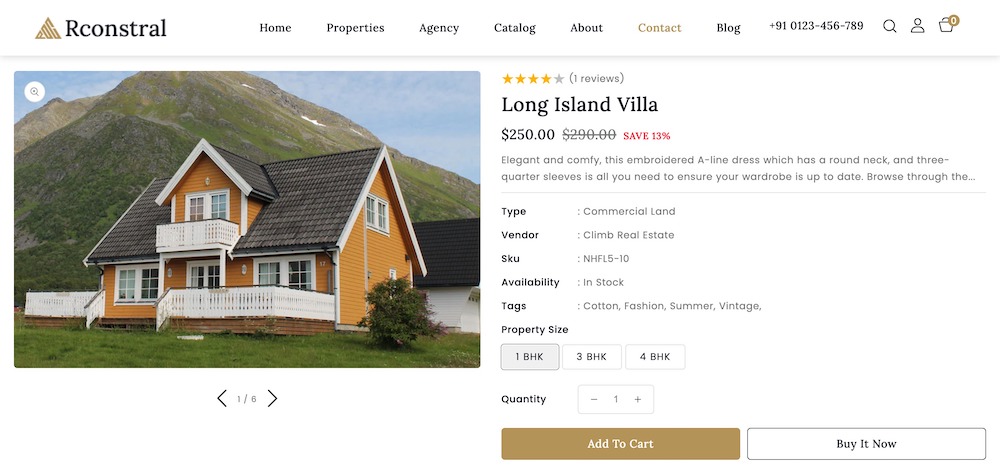 rconstral shopify real estate theme product page