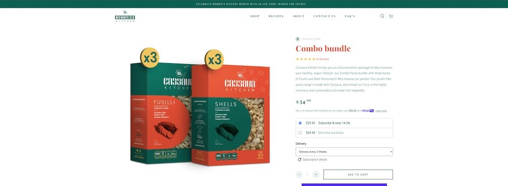 cassava kitchen using be yours shopify theme for their subscription based business