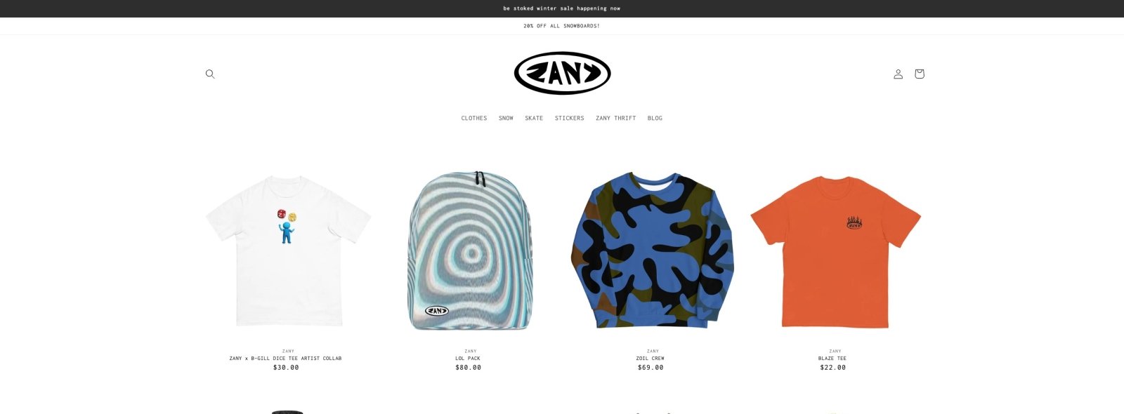 the zany store using responsive shopify theme for their fashion store