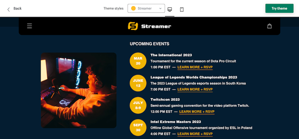 creator shopify theme events calendar