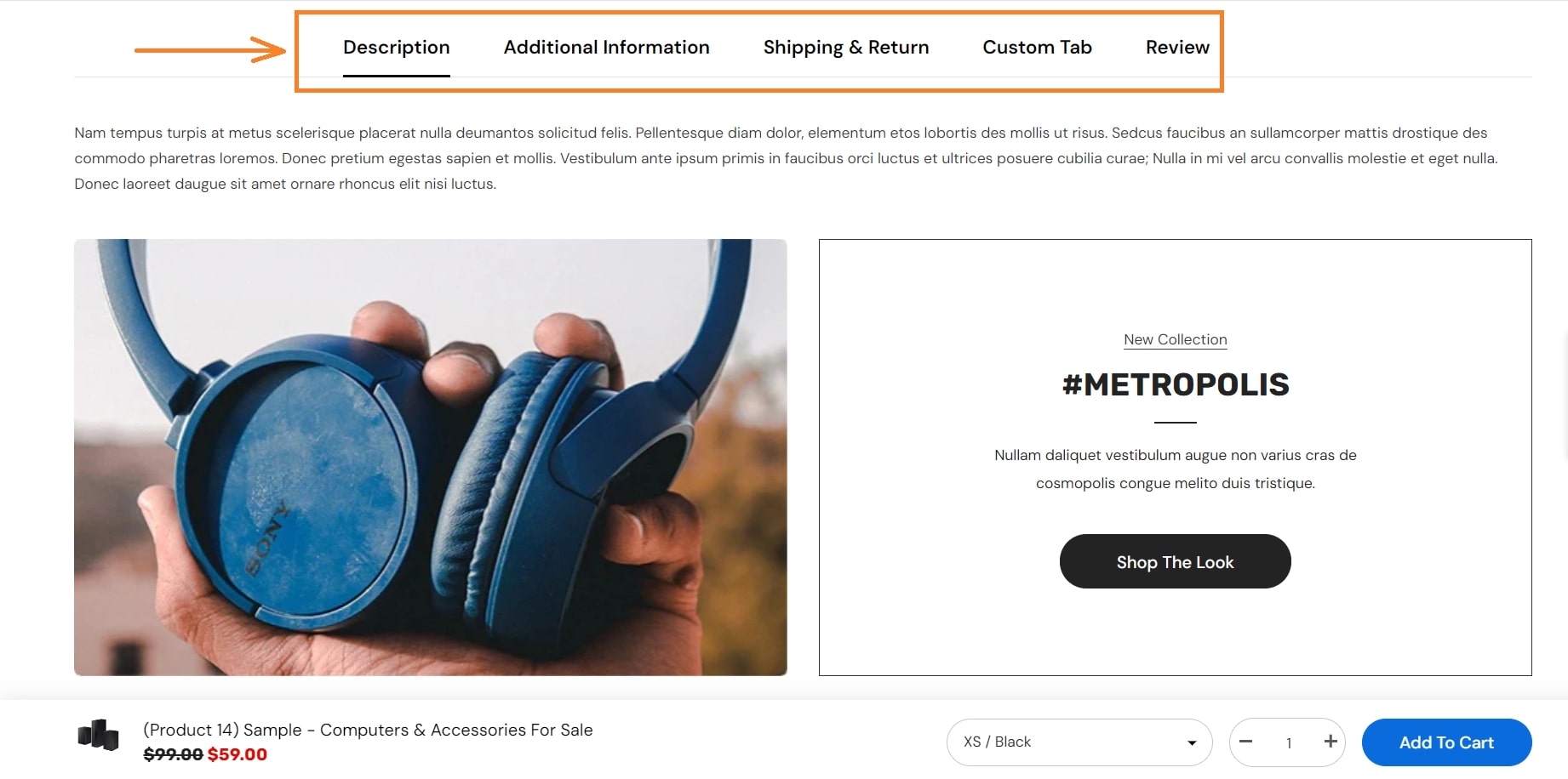 Ella theme product custom tab example