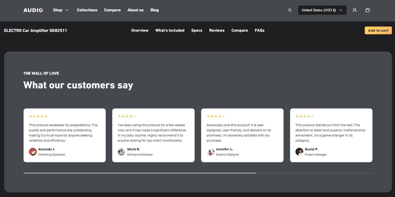 Electro theme product reviews example