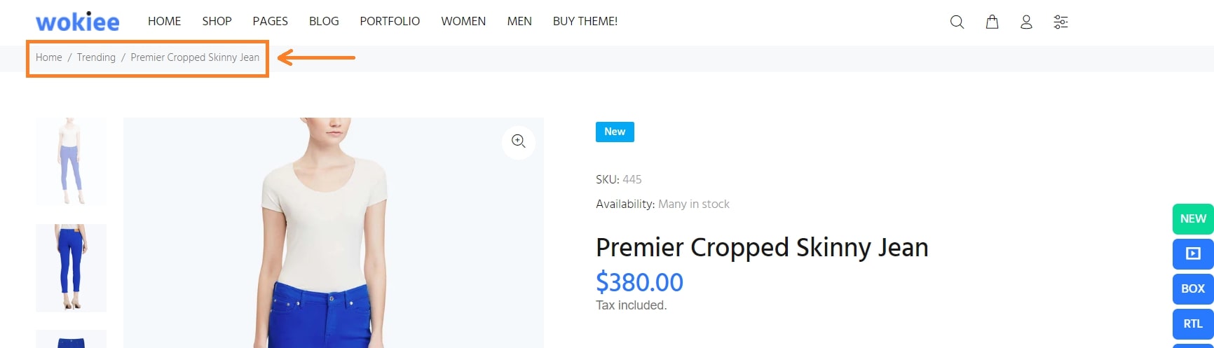 Wokiee breadcrumbs feature example