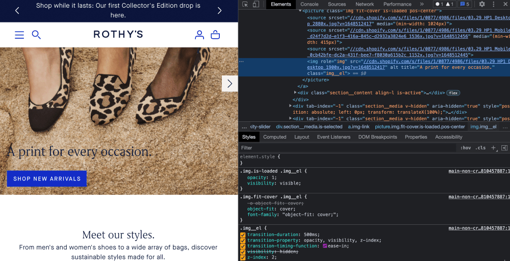 alt text for collection image example from rothys shopify store