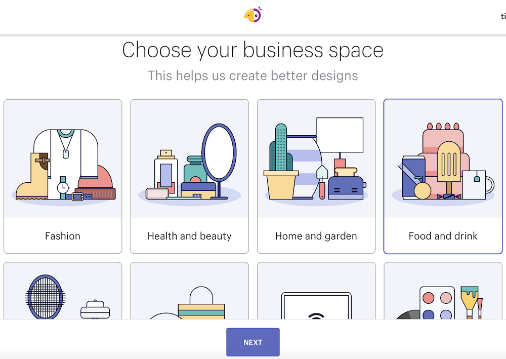 step 1 - choosing your business type from all displayed options
