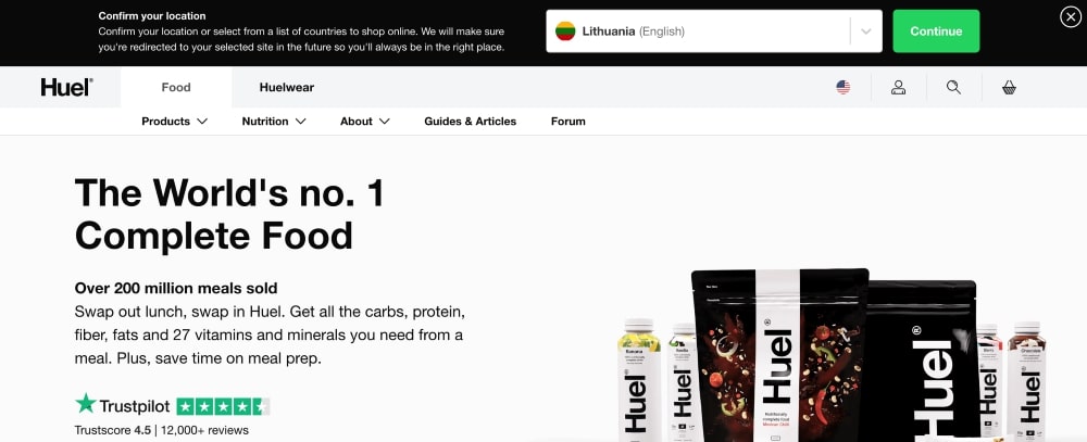 Helvetica Neue on Huel homepage used in heading and body