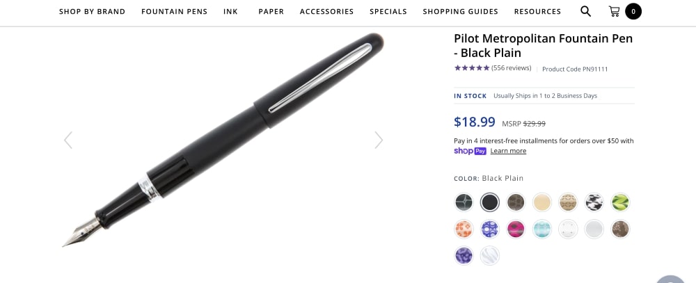 Goulet Pen product description and heading in Open Sans font