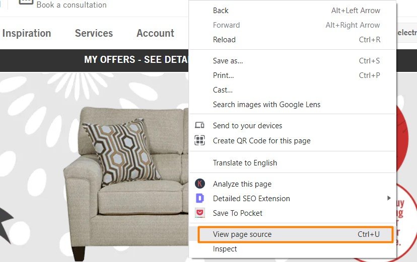 finding the View page source in the right click menu