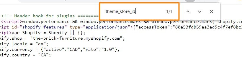 searching for the theme store id in the store's source code