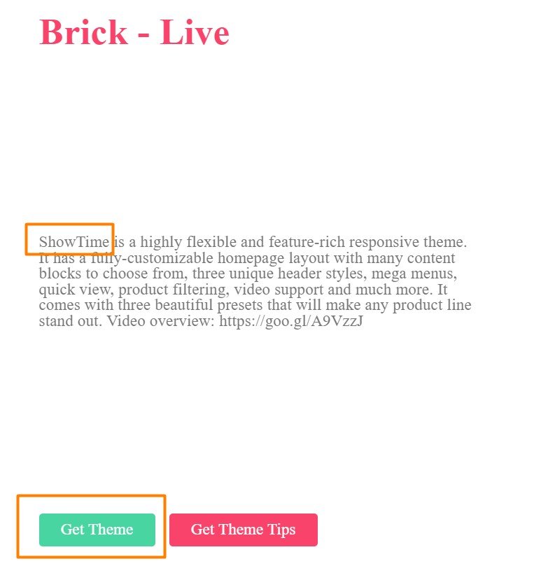 whatstore theme detected showtime theme used by the brick shopify store