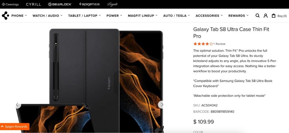 Galaxy Tab case product page emphasizing the benefits of the product