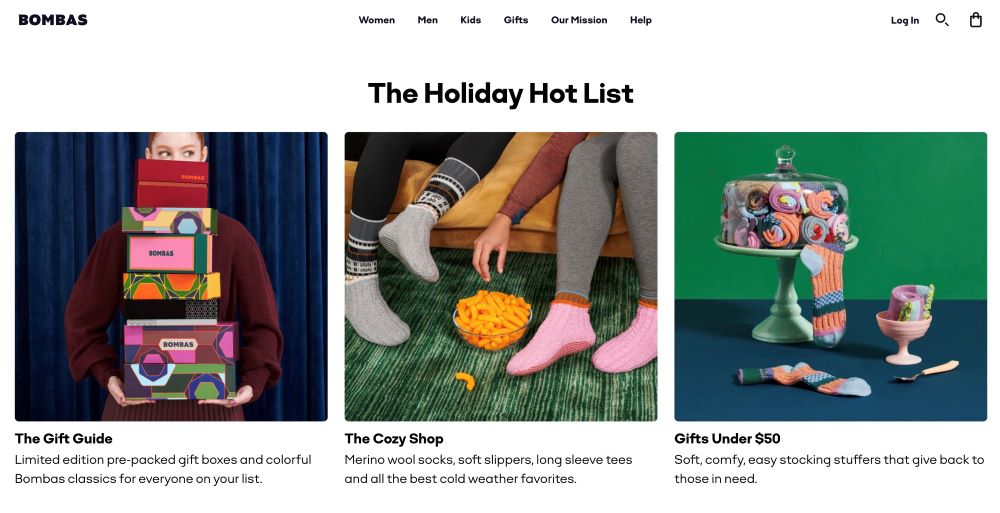 Bombas Christmas product collections with Christmas-themed collection images