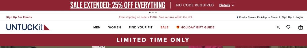 Top menu with a Holiday Gift Guide section and a present emoji