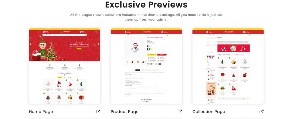 Exclusive previews of homepage, product page and collection page with Callisters Gift Shop theme