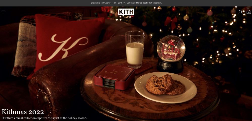 Kith Shopify store homepage featuring Kithmas collection