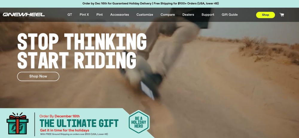 One Wheel guaranteed holiday delivery urgency campaign