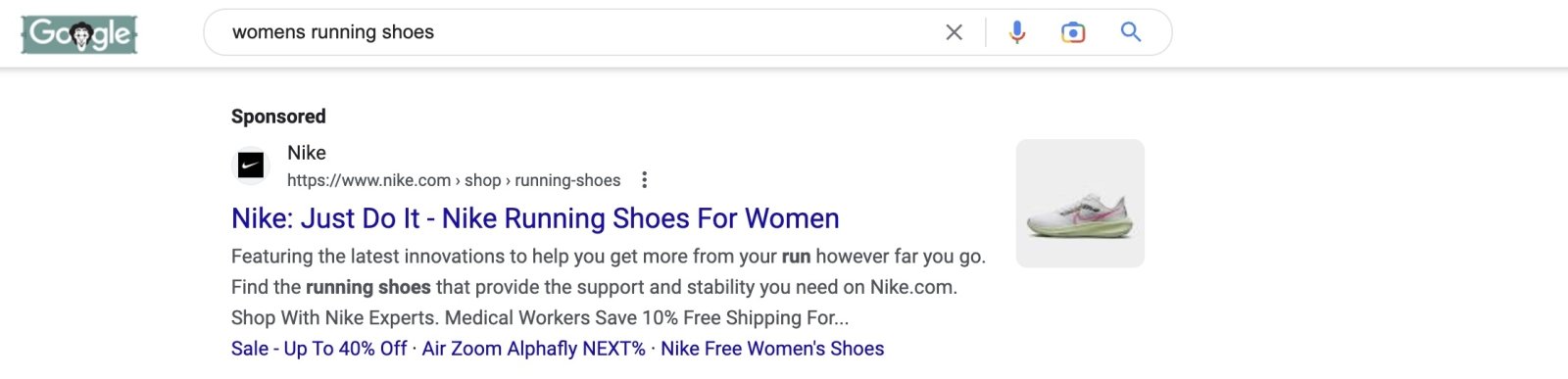 Paid Google ad for women's running shoes keyword
