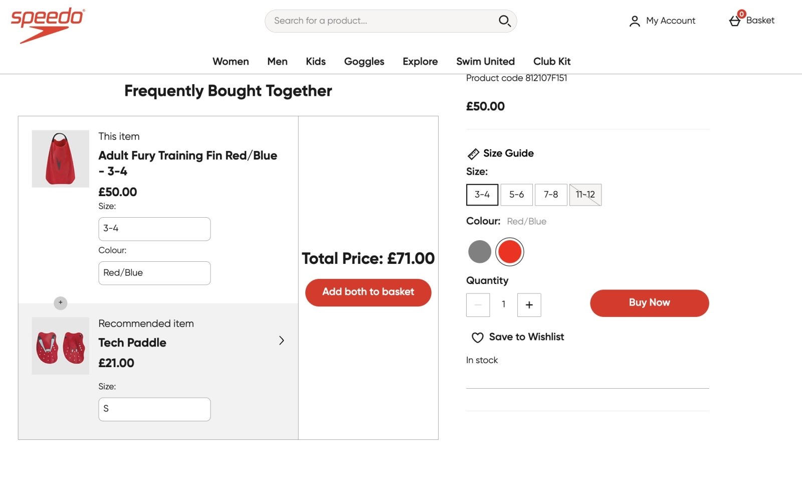 Speedo Frequently Bought Together widget for training fins