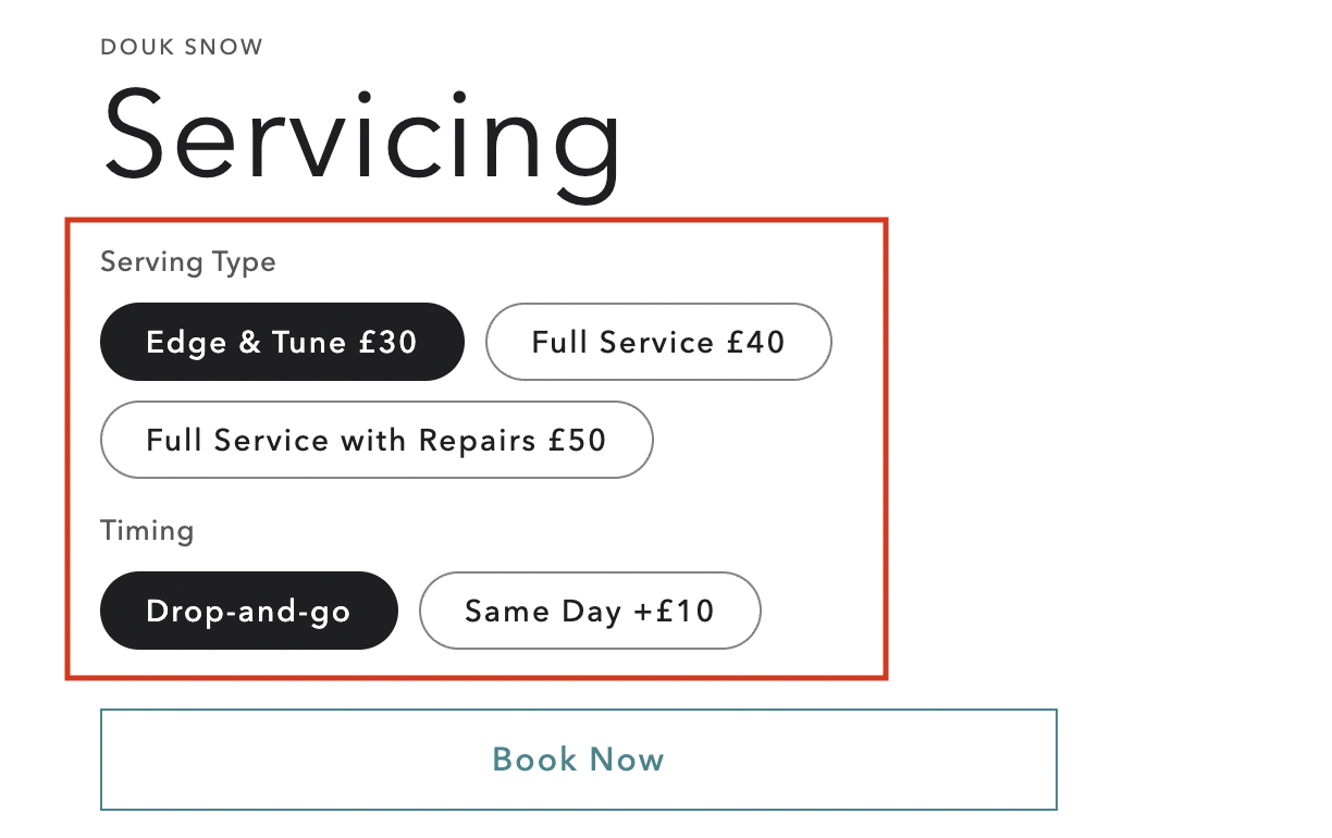 Service variants on Shopify Admin