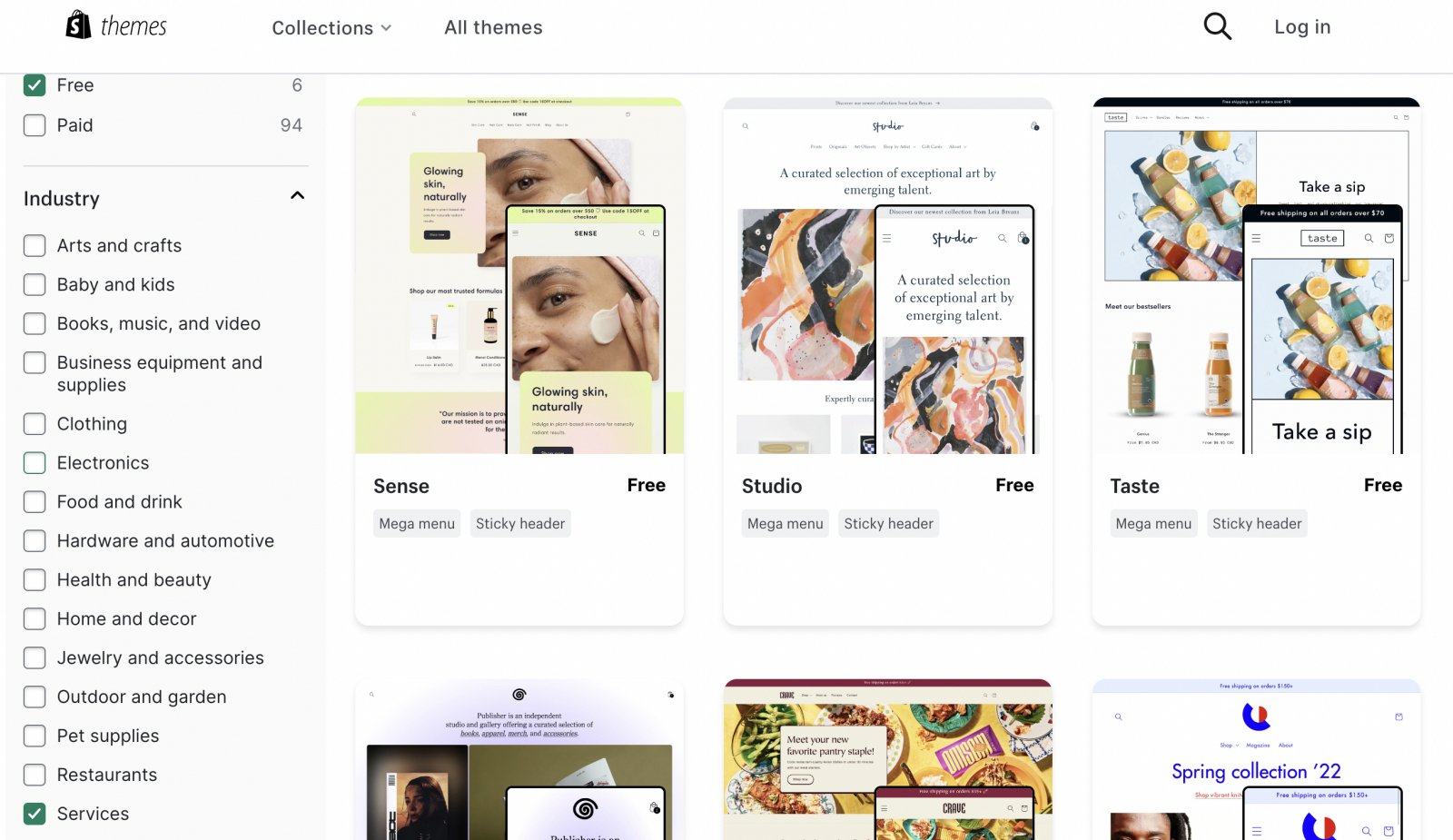 Shopify free themes for services
