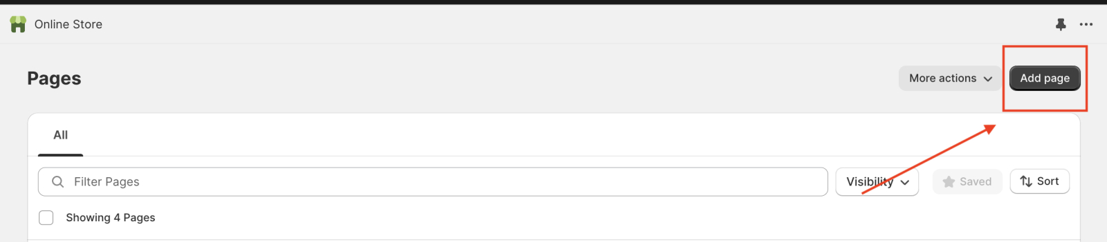 Add page option on Shopify Admin