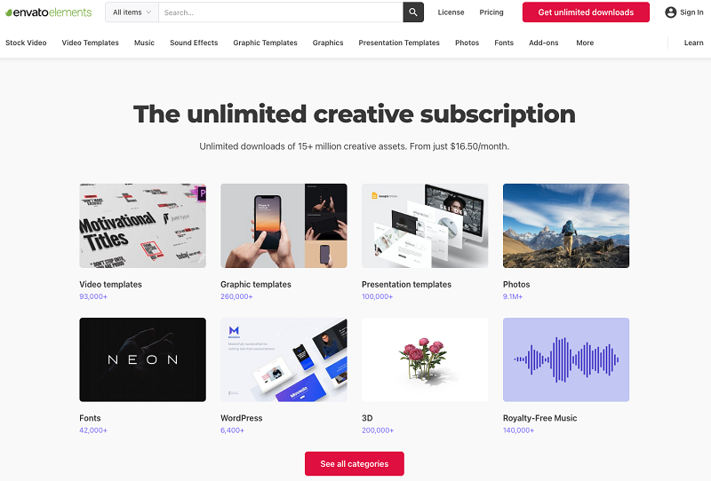 Envato Elements website