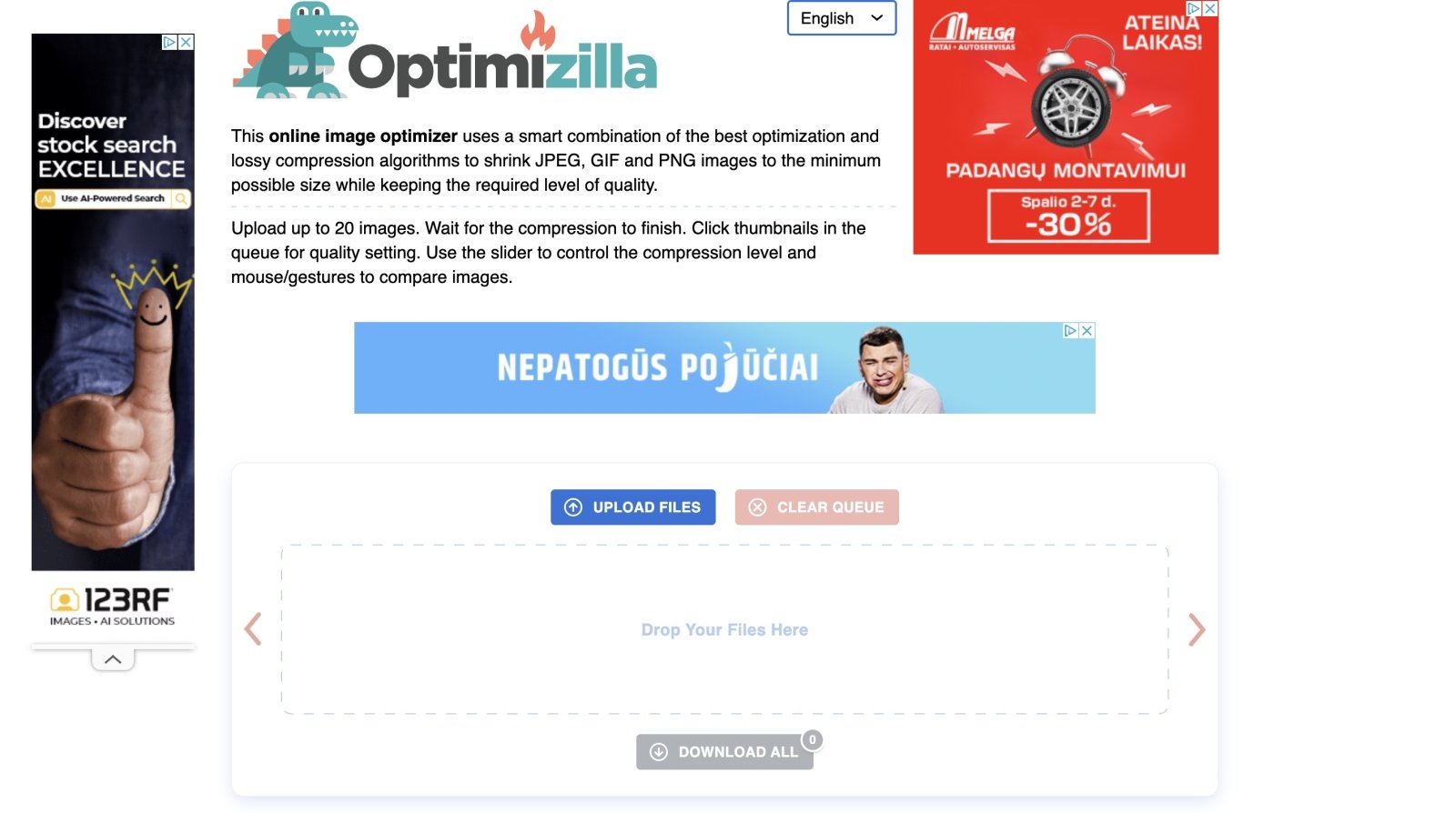 Optimizilla image compressor web page