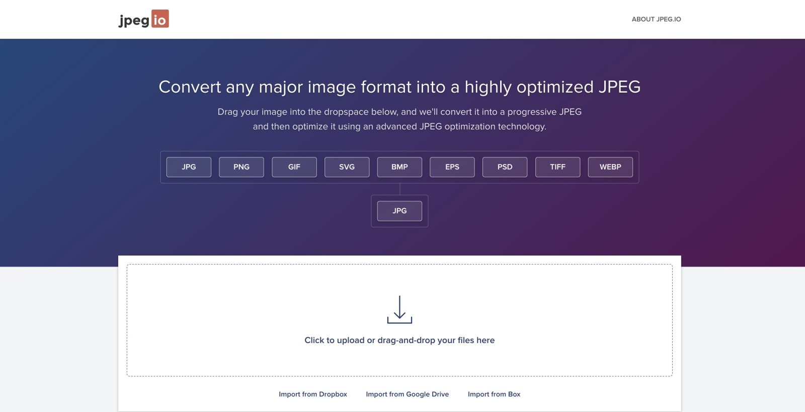 jpeg.io image compressor web page