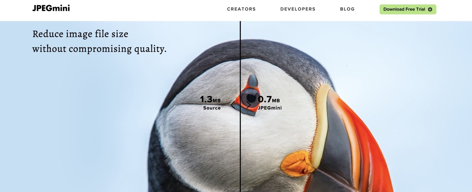 JPEGmini image optimizer homepage