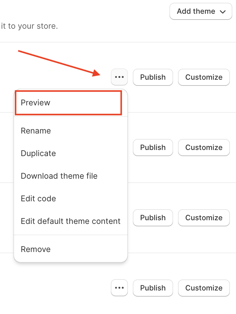 Theme Preview option in Shopify Admin Theme library