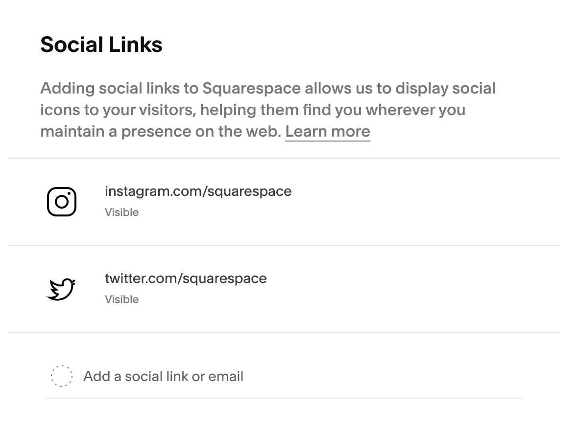 Social links integration on Squarespace