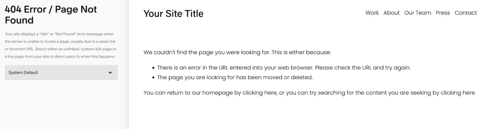 Default 404 page from Squarespace