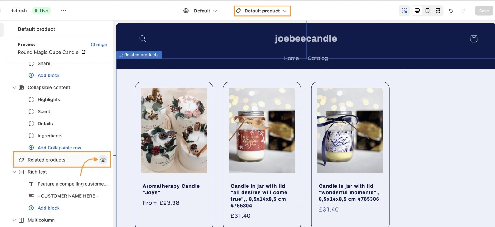 Shopify related products section being hidden