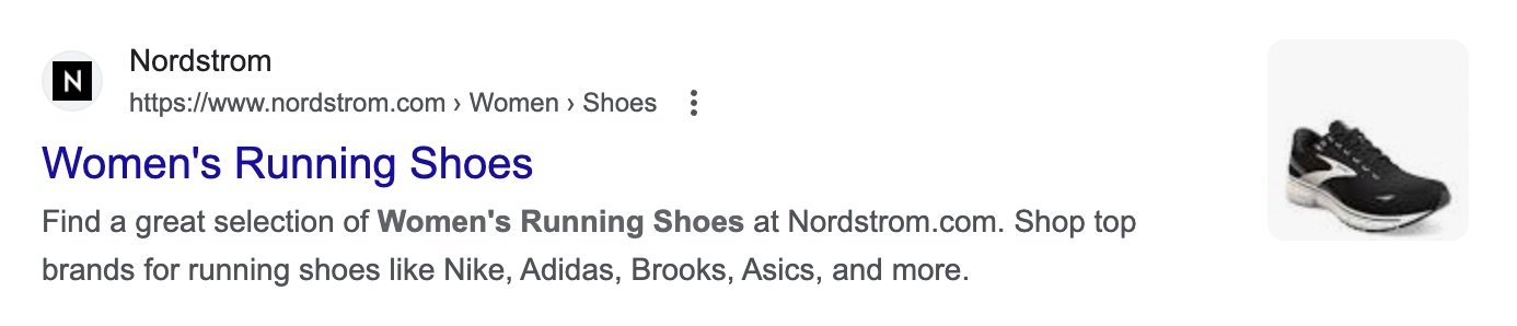 Example of meta title and description for keyword "women's running shoes"